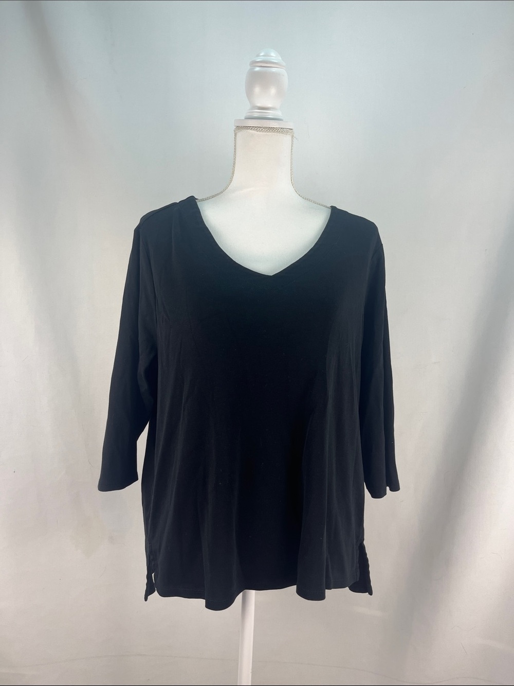 J. Jill Pima Cotton 3/4 Sleeve V-Neck Tee Shirt Black XLP EUC